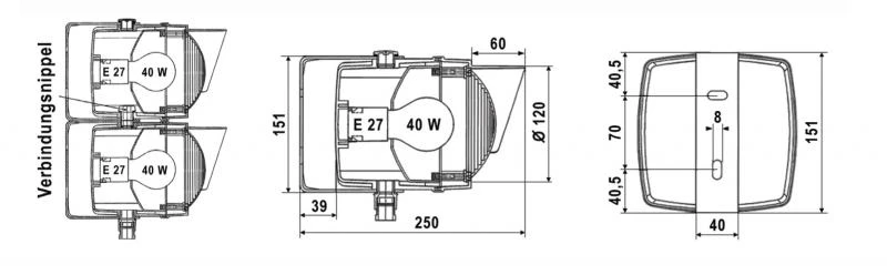 WTS -Einzel-Ampel-Set ROT mit Montagebügel und Glühlampe 40W Kunststoffgehäuse, wassergeschützt - Schutzart IP 65