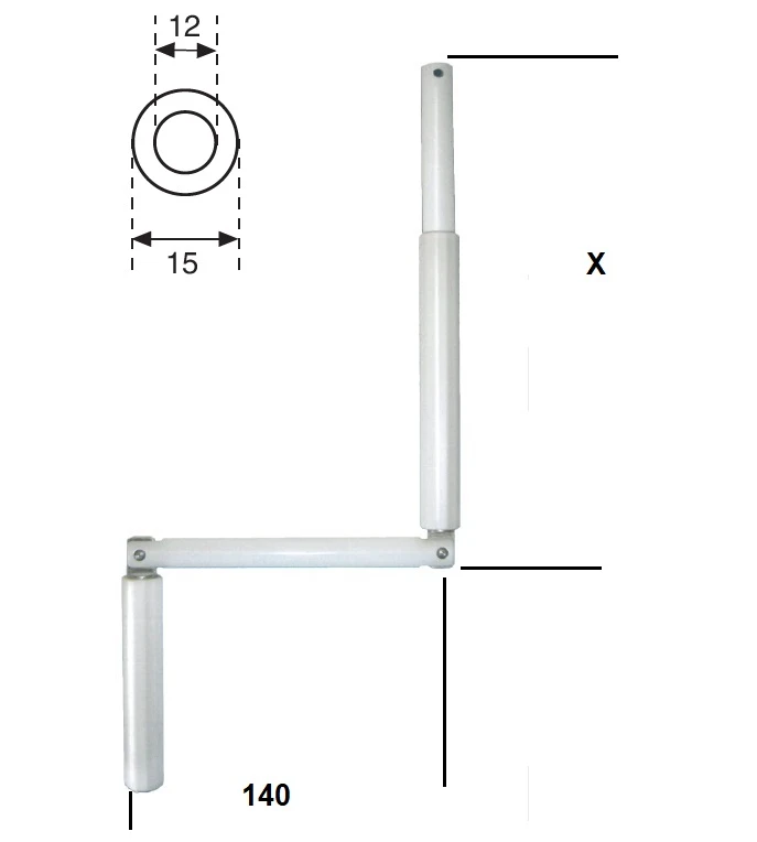 Gelenkkurbel , Länge 1500 mm komplett aus Aluminium, erhältlich in weiß, braun und eloxiert E6/EV1