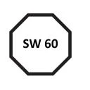 Kunststoffwalzenkapsel SW 60 8-Kant kurze Ausführung, mit Stahlzapfen 12 mm