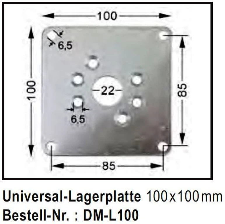 WTS - Universal-Lagerplatte 100x100mm DM-L100 für NHK - Rohrmotoren  Ø 45 mm Typ  DMH-30 und DMH-50