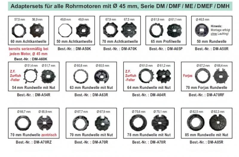 WTS - Adapterset DM-A50R : 50 mm Rundwelle für alle Rohrmotoren  Ø 45 mm, Serie