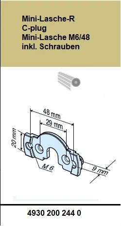 Anschlussteil - Mini-Lasche-R C-plug Mini-Lasche M6/48 inkl. Schrauben für Becker Rohrantriebe R7 bis R40