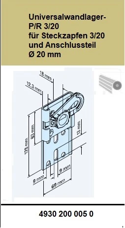 Universalwandlager-P/R 3/20 für Steckzapfen 3/20 und Anschlussteil Ø 20 mm für Becker Rohrantriebe P und R Serie
