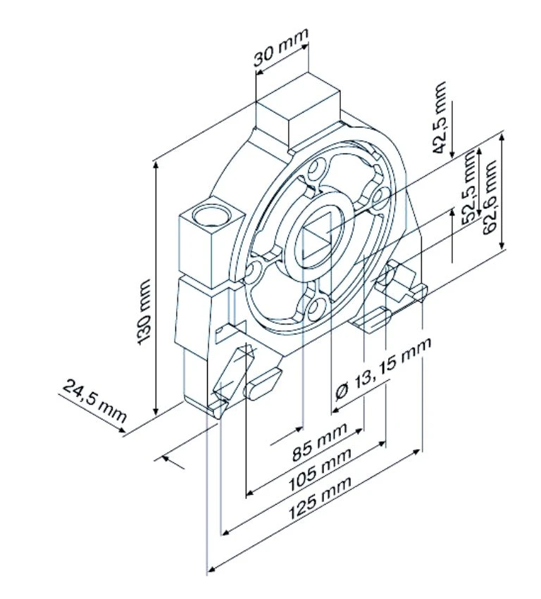 Wellenbolzen 70-4-16 kpl. für Abrollsicherung TA-0-RD 4-Kant, 16 mm  für Antriebe mit Handkurbelanschluss