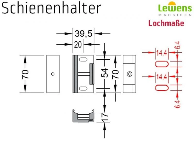 Doppelaufnahme inkl. Schienenhalter - für Lewens Anconan Aufglas und Unterglas markise