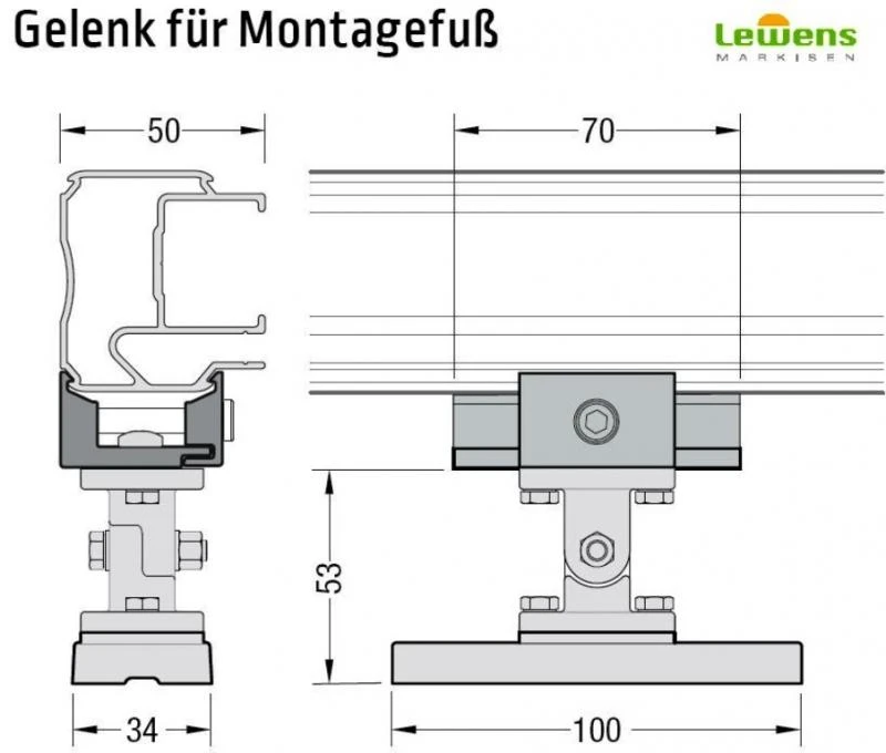 Gelenk für Montagefuß - für Lewens Anconan Aufglasmarkise
