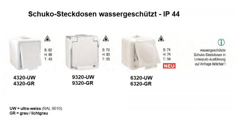 WTS - Schuko-Steckdose mit Klappdeckel AP wassergeschützt - IP 44