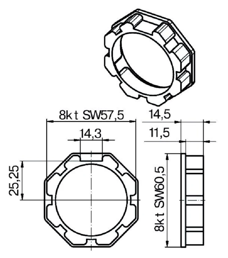 Adapterset für Achtkatwelle O-Rolm 60 für Rohrmotoren Becker Baureihe P und R Serie mit Hinderniserkennung