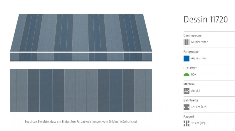 Markisentuch Multistreifen, Aqua Blau, UPF 50+, Acryl 2, Stoff-Nr. 11720