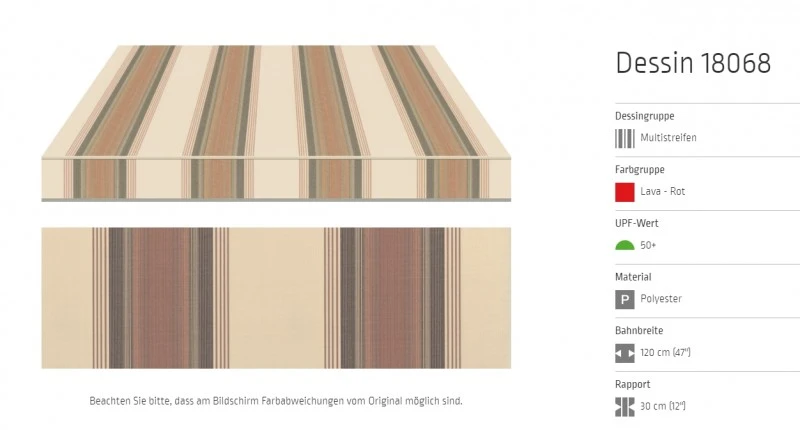 Markisentuch Multistreifen, Lava - Rot UPF 50+, Polyester, Stoff-Nr. 18068