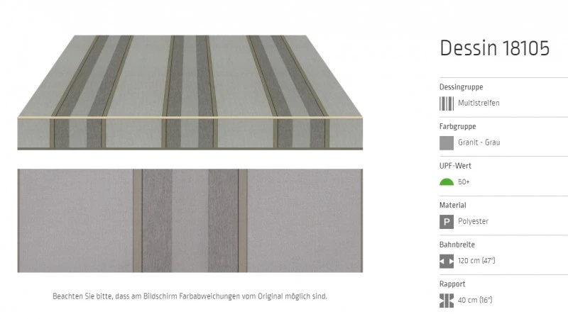 Markisentuch Multistreifen ,Granit - Grau UPF 50+, Polyester, Stoff-Nr. 18105