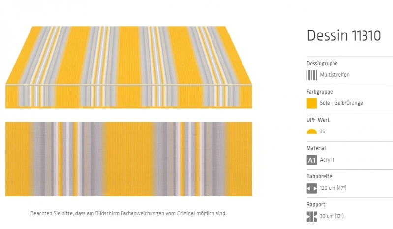 Markisentuch Multistreifen ,Sole - Gelb/Orange UPF 35,Acryl 1. Stoff-Nr. 11310