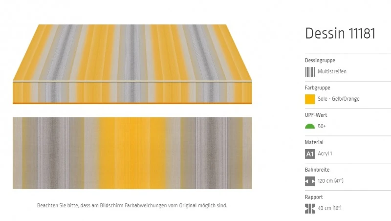 Markisentuch Multistreifen ,Sole - Gelb/Orange UPF 50+,Acryl 1, Stoff-Nr. 11181