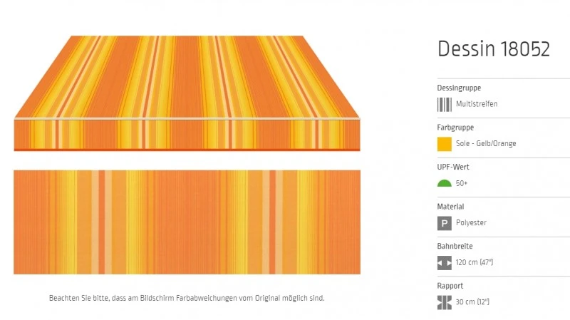 Markisentuch Multistreifen ,Sole - Gelb/Orange UPF 50+, Polyester, Stoff-Nr. 18052