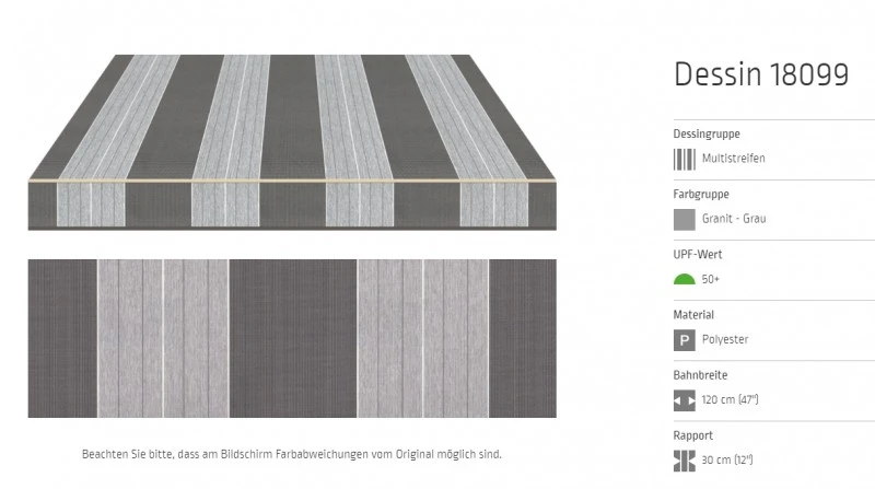 Markisentuch Multistreifen ,Granit - Grau UPF 50+, Polyester, Stoff-Nr. 18099