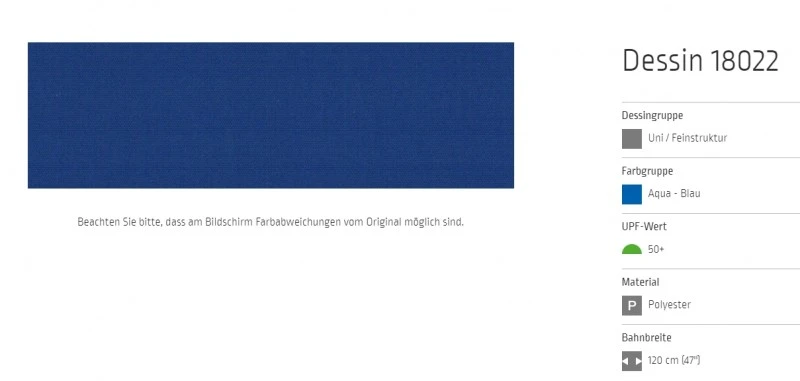 Markisentuch Uni - Feinstruktur, Aqua - Blau UPF 50+, Polyester, Stoff-Nr. 18022