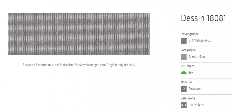 Markisentuch Uni - Feinstruktur, Granit - Grau UPF 50+, Polyester, Stoff-Nr. 18081