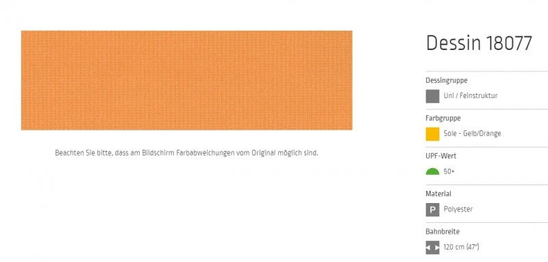 Markisentuch Uni - Feinstruktur, Sole - Gelb/Orange UPF 50+, Polyester, Stoff-Nr. 18077