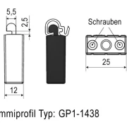 WTS -Auflaufstopper, 25x12x30 mm, mit Profil-Nut 5,5mm, inklusive 2 Schrauben passend zu Gummiprofil GP1