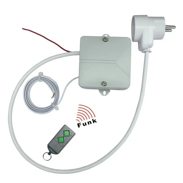   WTS - Funkempfänger 1-Kanal 868 MHz, mit eingelerntem 2-Kanal Handsender S5Q-2K-WTS (KeeLoq), Netzkabel mit Schukostecker 0,5m, 2-adrige Litze 0,5m
